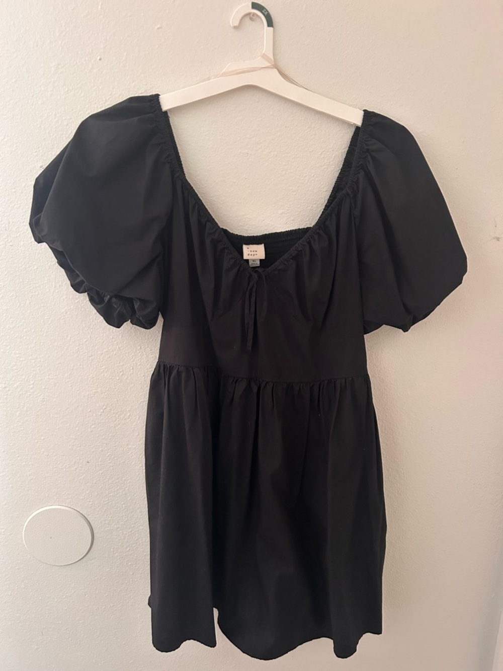 A New Day Black Puff Sleeve Square Neck Mini Dress